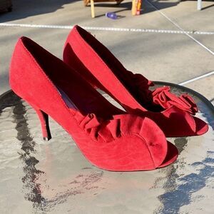 Ann Marino Red Suede Peep Toe Pumps with 3” Heel 7